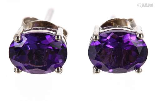 Pair of amethyst silver ear studs, 7mm x 6mm