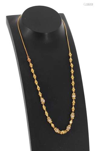 Asian 22k yellow gold necklaces set with white stones, 12.4gm (557197-1-A)