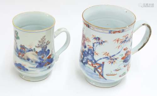 Chinese export porcelain tankard, 18th century, polychrome and gilt decorated with river scenes, 5.