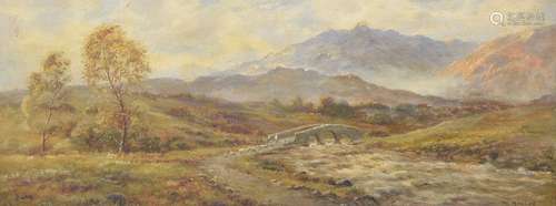 W* Murray (19th century British School) - Upland river landscape, with figure and his flock of sheep