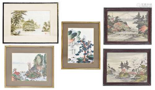 Pair of Chinese silk embroidered river landscapes, framed 17