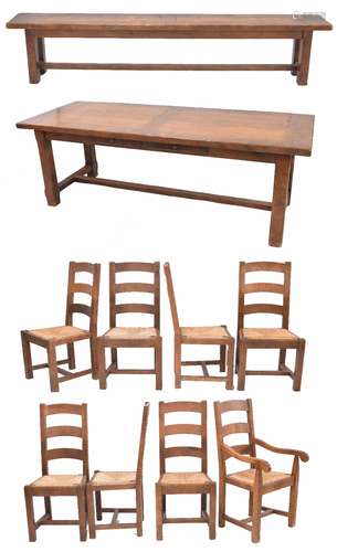 Good quality oak country style dining suite to include a refectory table, bench and