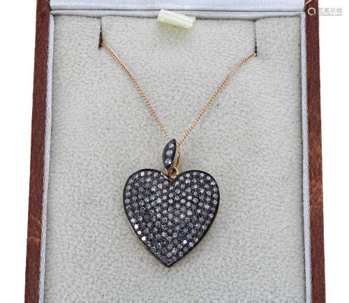 14ct diamond set heart-shaped pendant on a slender 9ct necklace, the pendant 26mm x 19.5mm, 3.