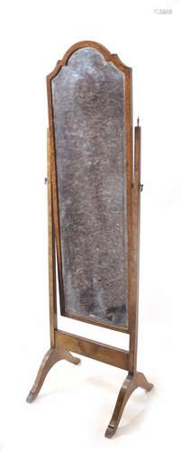 Walnut cheval dressing mirror, 17.5