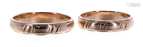 Pair of 14ct rose gold band rings, 7.6gm, ring sizes P and V/W (2) (403592-1-A)