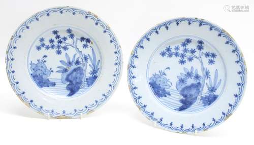 Pair of 18th century Delft blue and white plates, 9