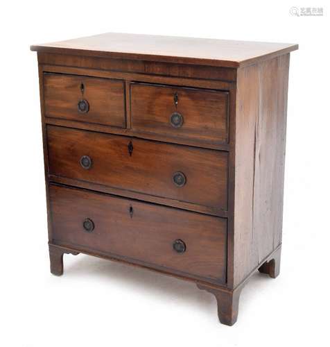 Small 19th century mahogany chest of drawers, with two short over two long drawers upon bracket