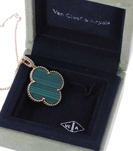 Van Cleef & Arpels Alhambra malachite 18ct pendant on necklet, the pendnt no. JA070016, 27mm,