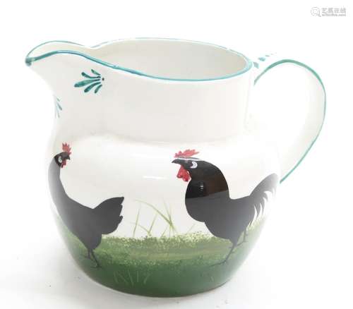 Wemyss cockerel pattern jug, painted inscription 'Wemyss' to the underside, 5.5