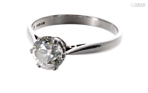 Platinum single stone old-cut diamond ring, 1.10ct approx, clarity SI, colour H/I, 3.7gm, ring