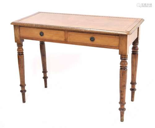 Victorian mahogany side/writing table, the moulded top inset with tooled red leather writing