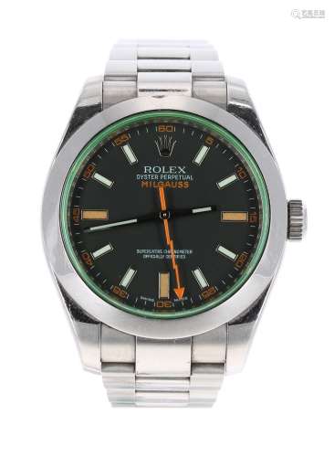 Rolex Oyster Perpetual Milgauss stainless steel gentleman's bracelet watch, ref. 116400, circa 2009,