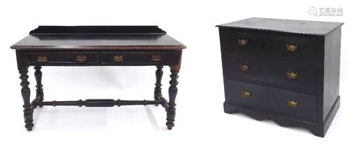 Ebonised chest of drawers, with two short over two long drawers, 36'' wide, 20.5'' deep, 30''