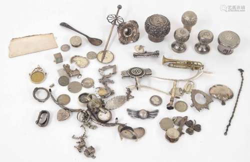 Interesting collection of silver and white metal bijouterie items for spares/repair; including