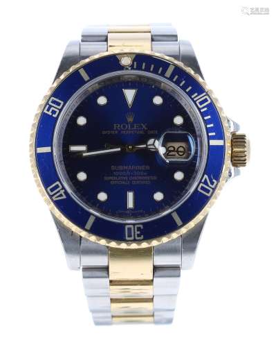 Rolex Oyster Perpetual Date Submariner gold and stainless steel gentleman's bracelet watch, ref