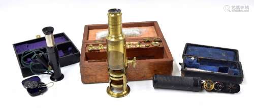 Early 20th century brass monocular microscope, with 6