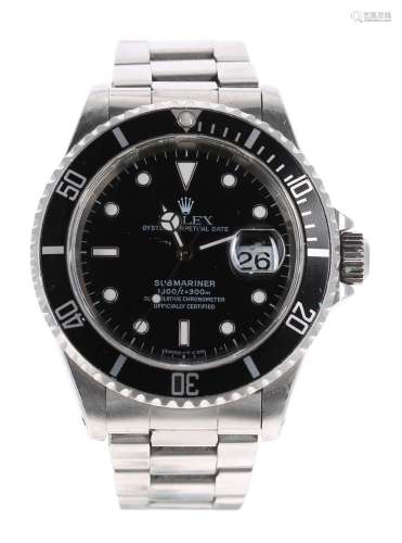 Rolex Oyster Perpetual Date Submariner stainless steel gentleman's bracelet watch, ref. 16610, circa