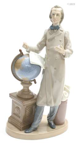 Lladro - large figural group of a scholar reading from his papers standing by a globe, further