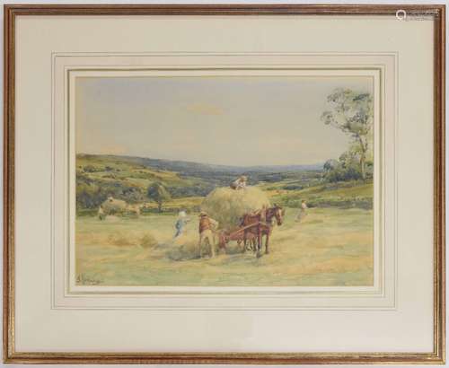 John Atkinson (1863-1924) - Figures hay making in a summer landscape, signed, pencil and