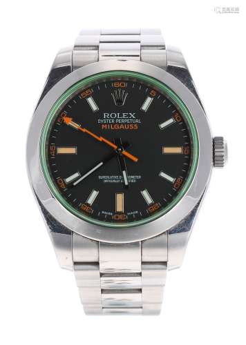 Rolex Oyster Perpetual Milgauss stainless steel gentleman's bracelet watch, ref. 116400GV, circa