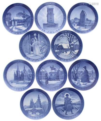 Royal Copenhagen - ten Christmas plates, 1948 'Nodebo Church at Christmas Time' to 1957 'The Good