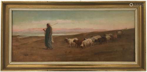 Frederick Goodall R.A. (1822-1904) - 'Rachel and Her Flock', an Eastern scene with shepherdess and