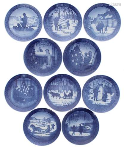 Royal Copenhagen - ten Christmas plates, 1978 'Greenland Scenery' to 1987 'Winter Birds' (10)