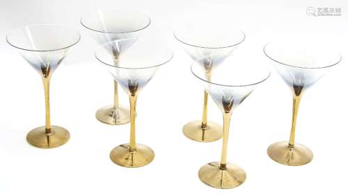 Set of six Art Deco gilt stem Martini cocktail glasses, 8