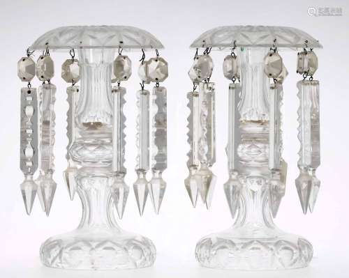Pair of Victorian cut glass table lustres, 10