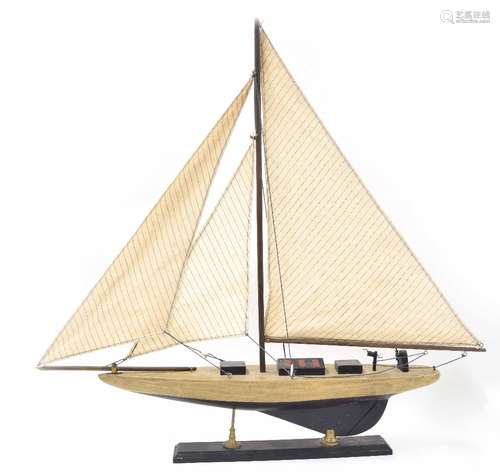 Vintage model of a pond yacht, mounted on a rectangular stand, 30