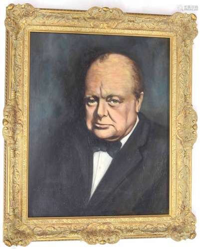 English School (20th century) - Portrait of Sir Winston Churchill, head and shoulders, wearing a