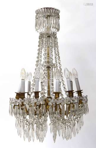 Good Regency style prism drop brass chandelier, 20