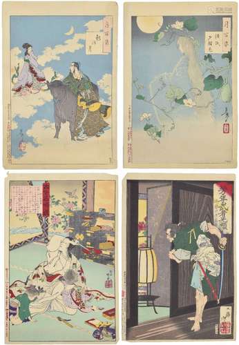 Taiso Yoshitoshi (1839-1892) - Two woodblock prints from the series entitled Tsuki Kyakushi (One