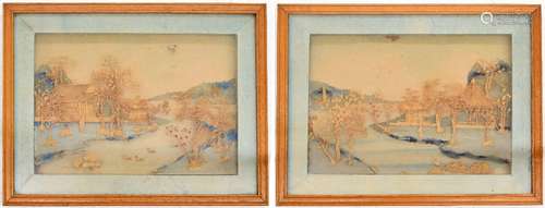 Pair of Chinese carved cork river landscape pictures, 13