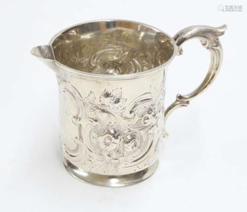 Victorian silver cream jug, with C-scroll handle, maker H J Lias & Son, London 1861, later converted