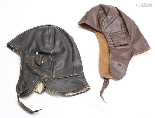 Two vintage leather flying hats (2)