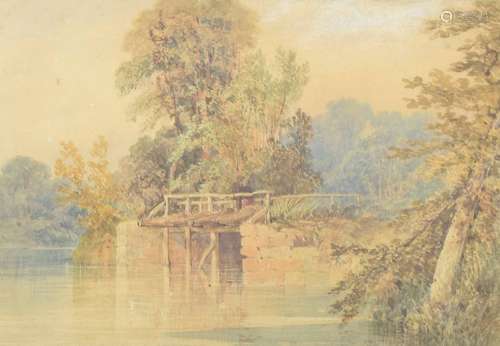 Thomas Miles Richardson Snr (1784-1848) - Eel traps, river landscape with tree lined river bank,