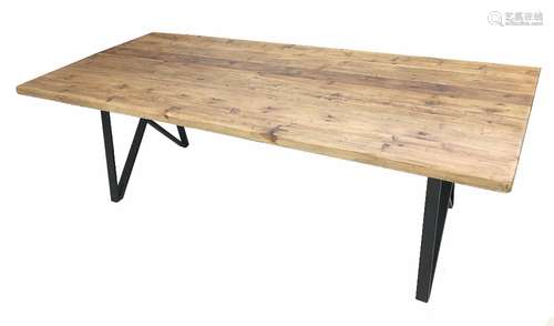 Contemporary 'Nordic Style of London 'reclaimed' oak dining table, the plank top raised on coated