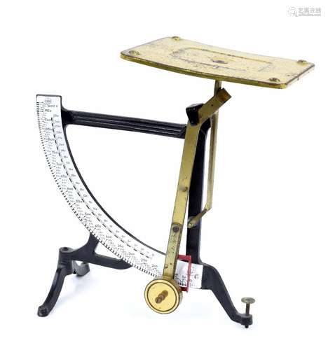 German 'Concav' iron and brass letter scale with enamelled scale, 11