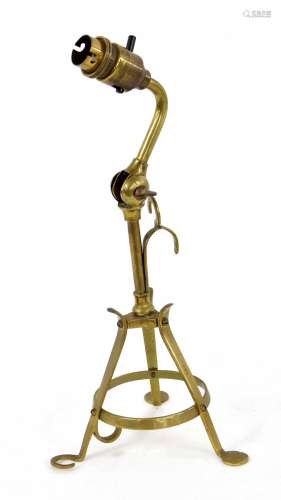 Vintage brass tripod adjusting desk lamp base, multipurpose stand with wall hook, pendant hook and