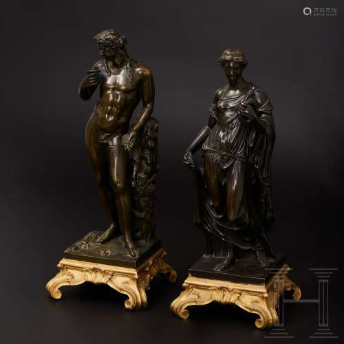 Bronzenes Figurenpaar, Dionysos und Nike darstellend, Frankeich, 19. Jhdt.