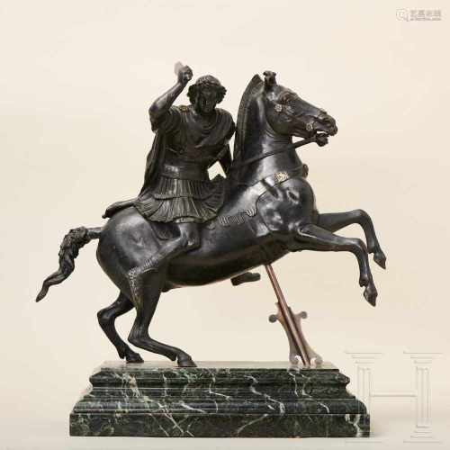 Alexander der Große auf seinem Schlachtross Bukephalos, Bronze nach dem antiken Vorbild aus