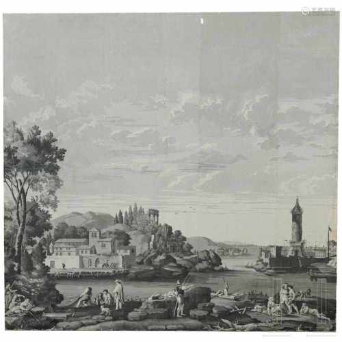 Grisaille Panorama-Tapete, wohl Dufour et Cie Grisaille, 19. Jhdt.