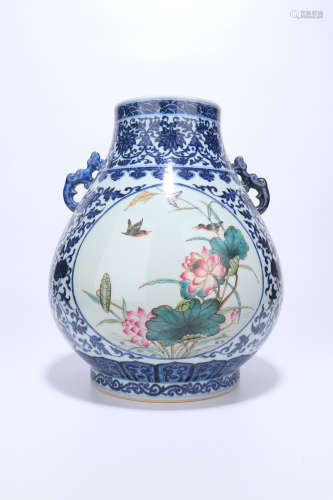 a famille rose porcelain pot w/ framed design,qing dynasty