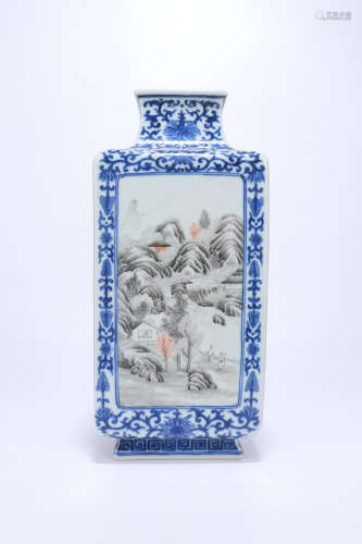 a underglaze-blue porcelain square vase,qing dynasty