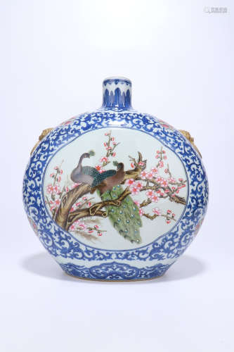 a blue and white porcelain moon flask,qing dynasty