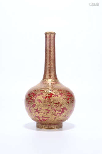a red glazed porcelain bottle vase,qing dynasty