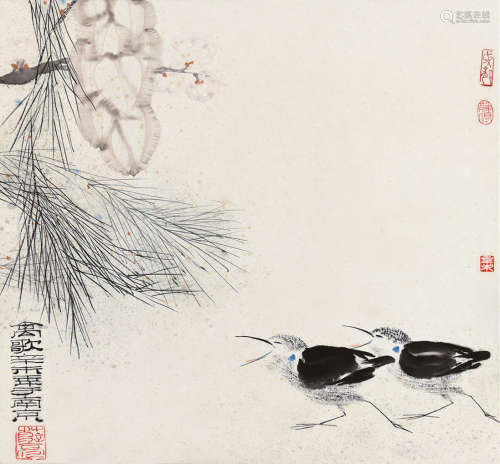 辛未（1991）年作 薛亮 b.1956 禽歌 镜片 设色纸本