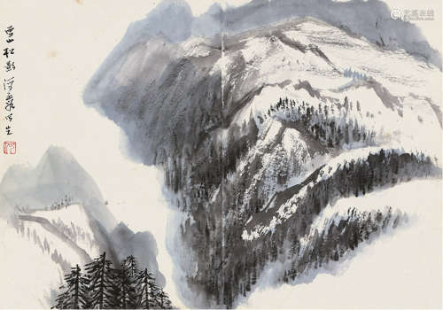 何海霞 1908～1998 雪山松影 立轴 设色纸本