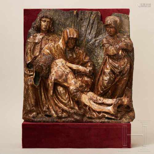 Relieftafel mit Darstellung der Beweinung Christi, flämisch, spätes 15. Jhdt.